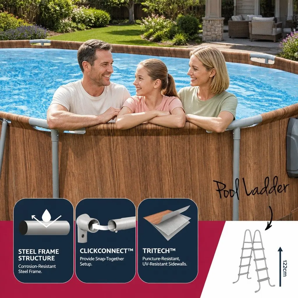Steel Frame Swimming Pool 6.1 x 3.66m Spa with Massage Jets and LED Lighting