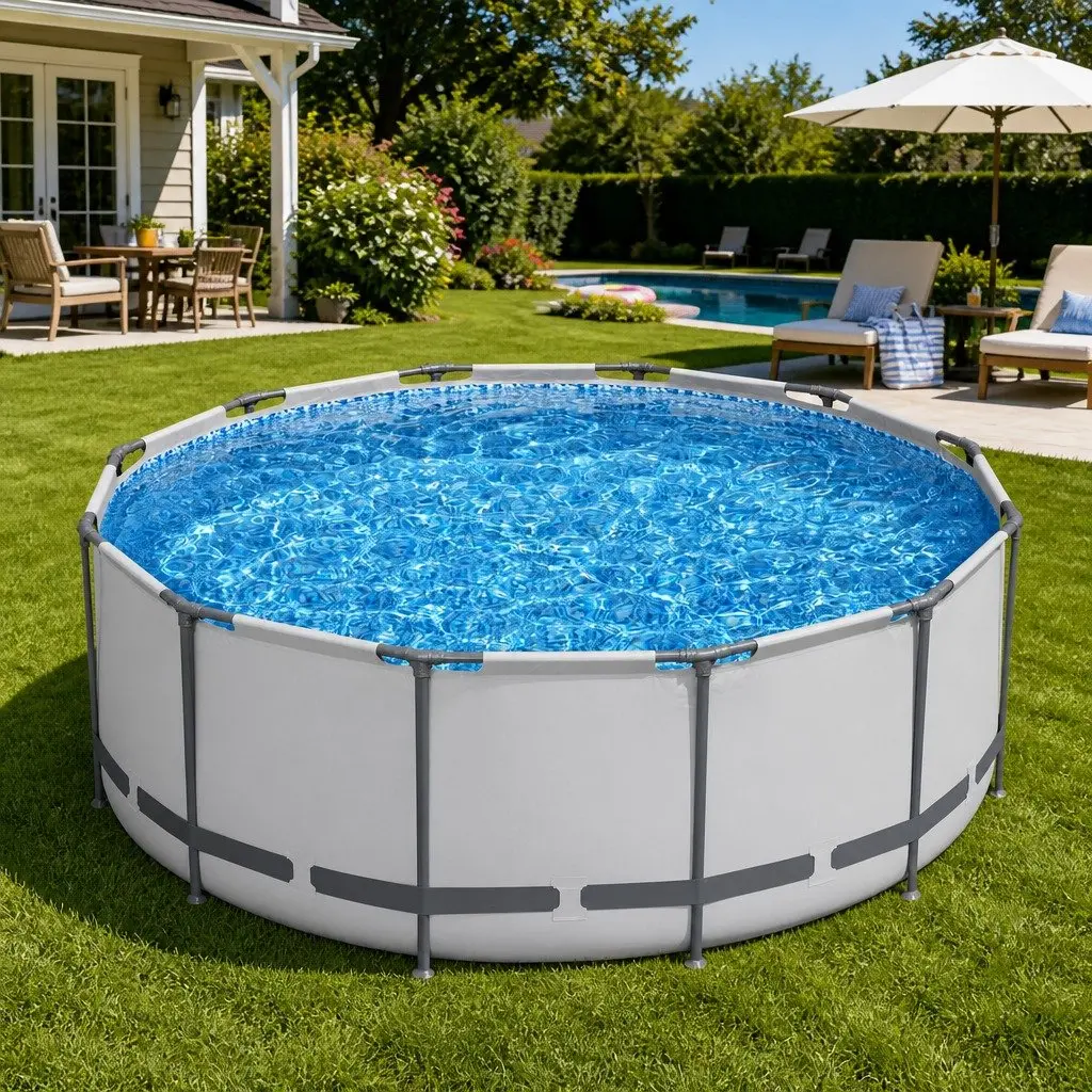 Above Ground Swimming Pool 366cm Round Steel Frame with Filter Pump Ladder Cover