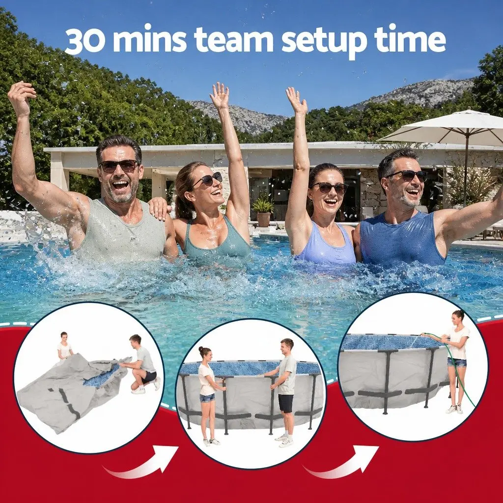 Above Ground Swimming Pool 366cm Round Steel Frame with Filter Pump Ladder Cover