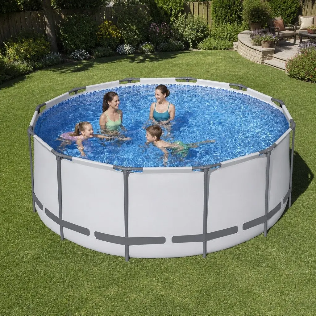 Above Ground Swimming Pool 366cm Round Steel Frame with Filter Pump Ladder Cover