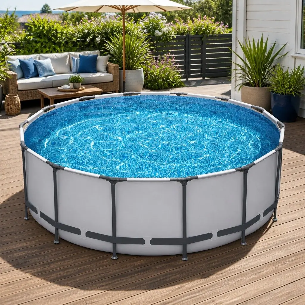 Round Above Ground Swimming Pool 427cm x 427cm Steel Frame UV Resistant with Filter Pump Ladder