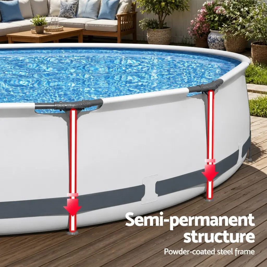 Round Above Ground Swimming Pool 427cm x 427cm Steel Frame UV Resistant with Filter Pump Ladder