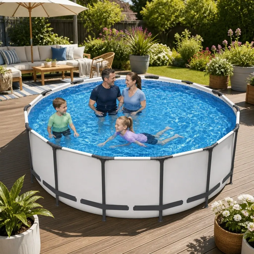 Round Above Ground Swimming Pool 427cm x 427cm Steel Frame UV Resistant with Filter Pump Ladder