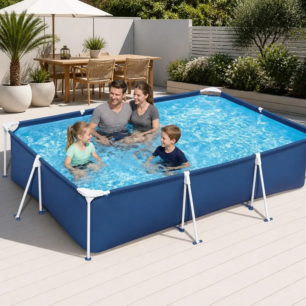 Above Ground Swimming Pool 300x201x66cm Steel Frame UV Resistant Heavy-Duty PVC Polyester Sidewalls