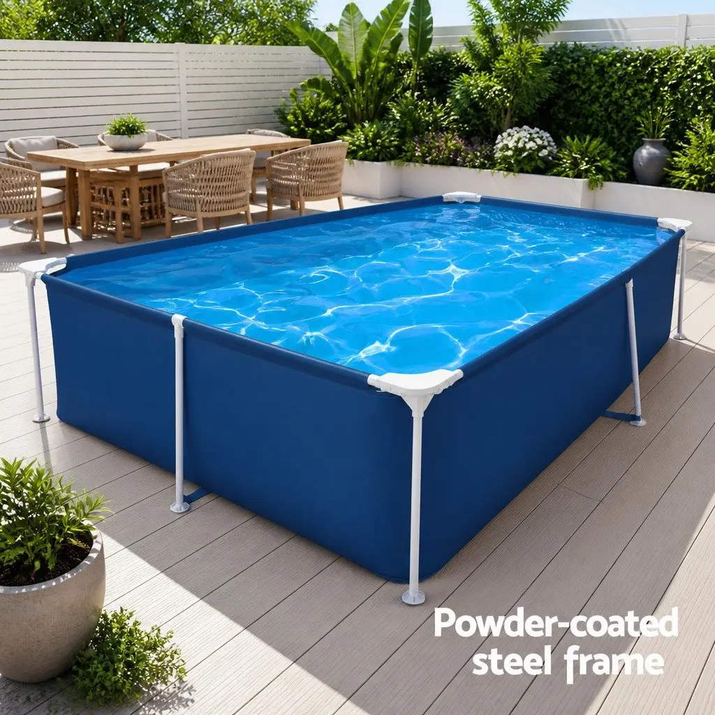 Above Ground Swimming Pool 300x201x66cm Steel Frame UV Resistant Heavy-Duty PVC Polyester Sidewalls