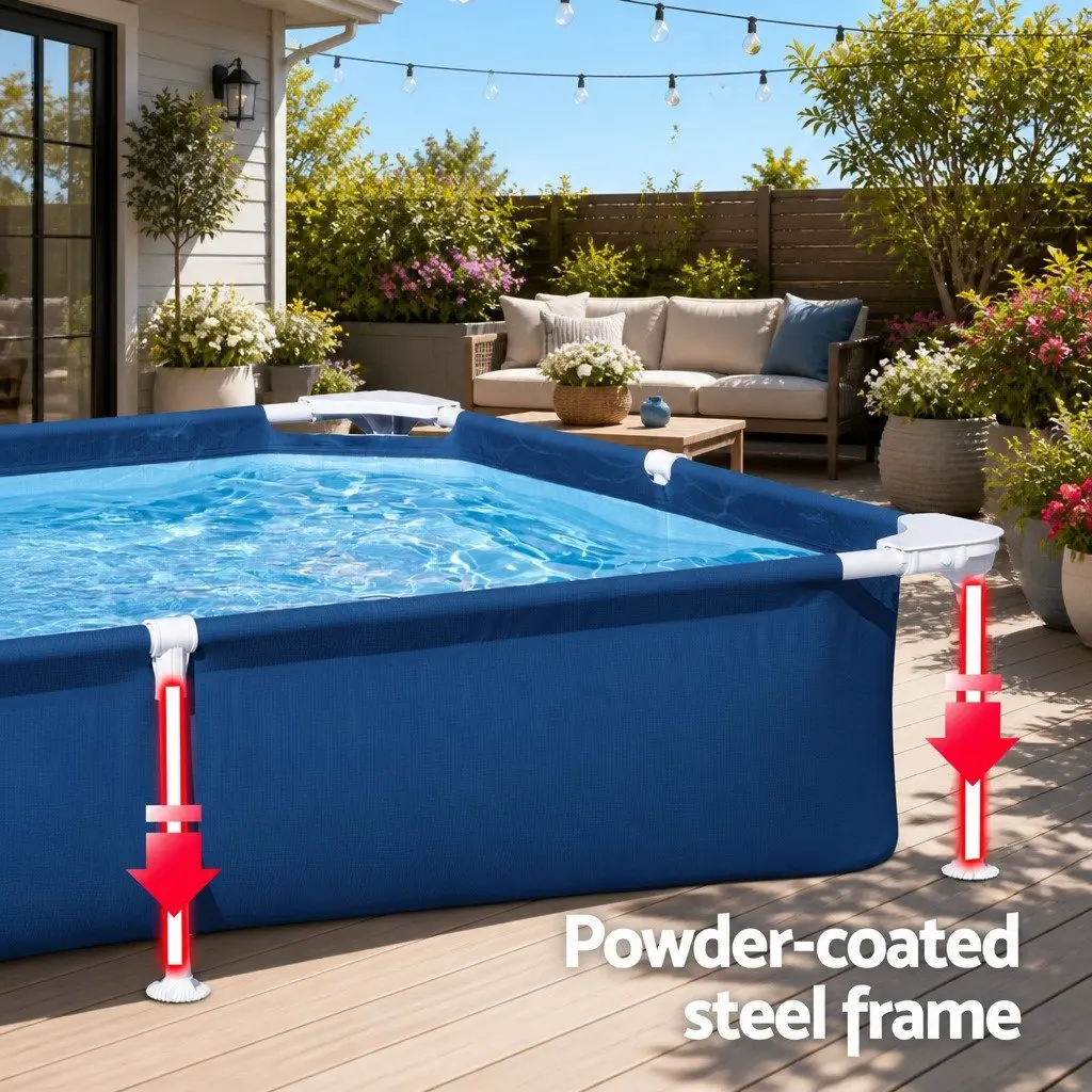 Above Ground Swimming Pool 221x150x43cm Steel Frame Durable Structure Family Use