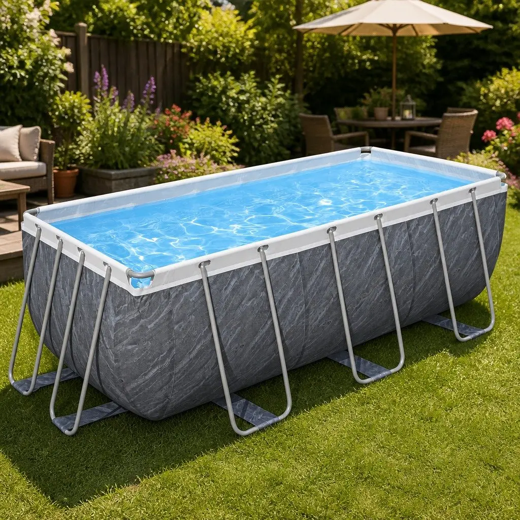 Steel Frame Above Ground Swimming Pool 412x201x122cm Rust and Corrosion Resistant with Filter Pump and Ladder Set