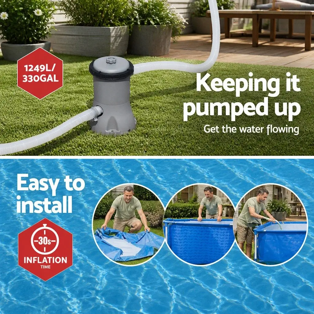 Above Ground Swimming Pool 400x211x81cm Steel Frame with Filter Pump for Family Backyard