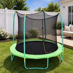 8ft Trampoline Kids Rebounder Backyard Jumping Mat Safety Net Enclosure Outdoor
