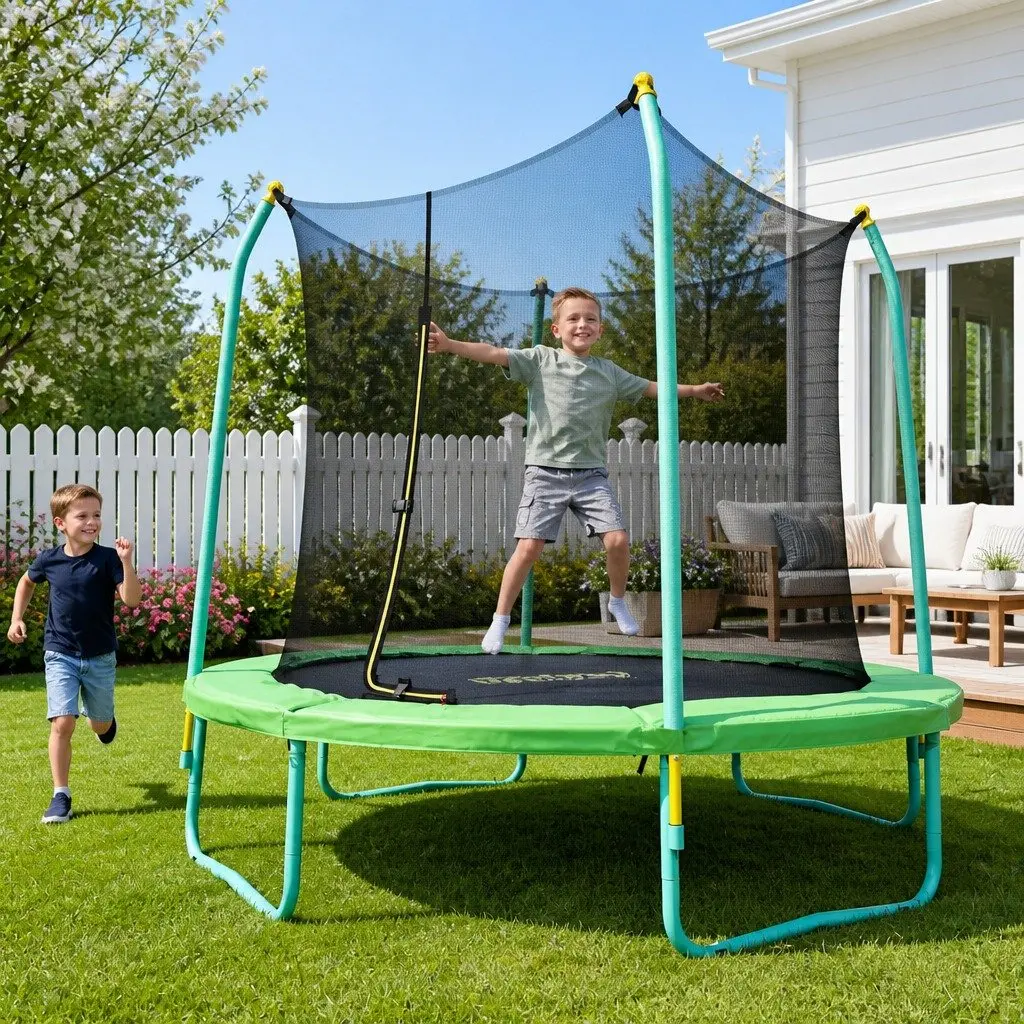8ft Trampoline Kids Safety Enclosure Foam Wrapped Poles Cushioned Jumping Mat Outdoor
