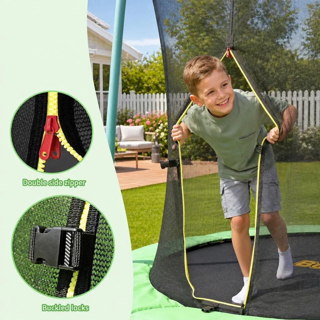 8ft Trampoline Kids Safety Enclosure Foam Wrapped Poles Cushioned Jumping Mat Outdoor