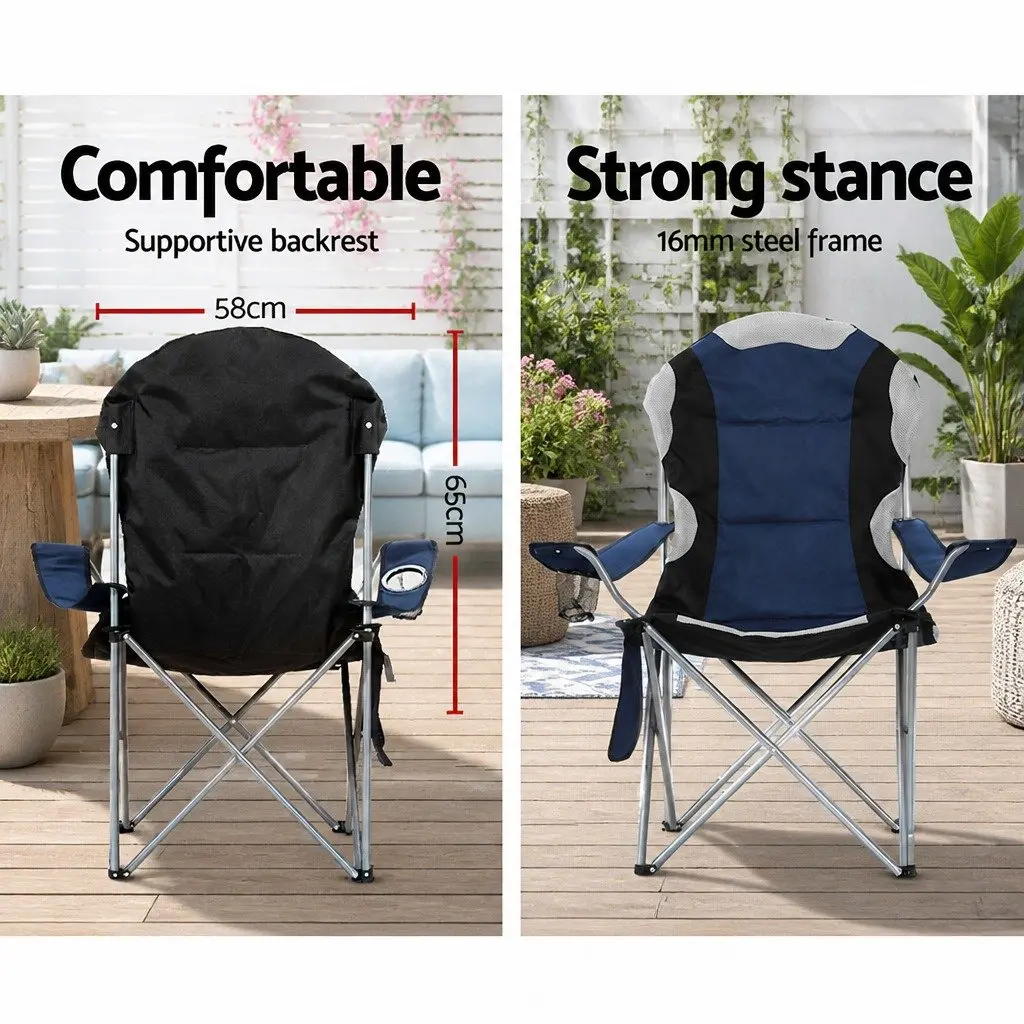 Camping Folding Chair Navy Portable Outdoor Seating 2 Piece