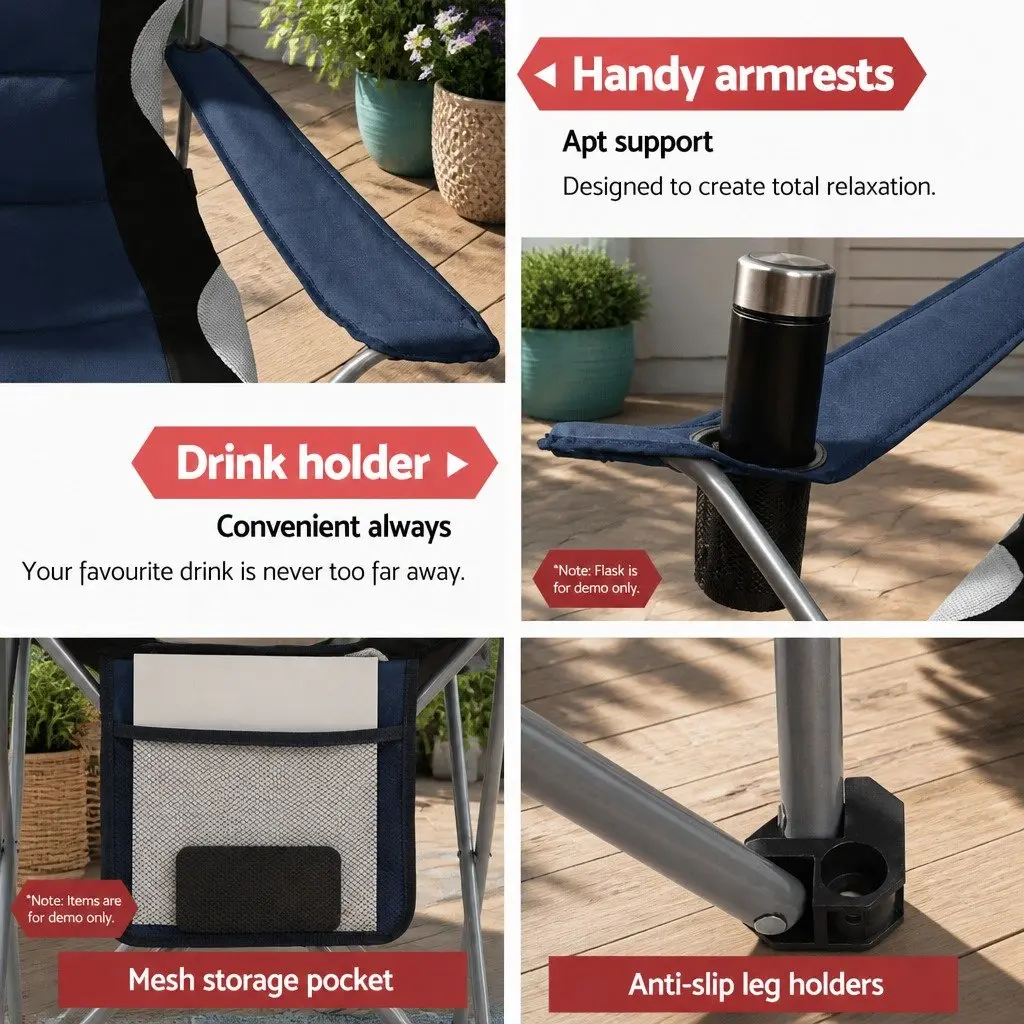Camping Folding Chair Navy Portable Outdoor Seating 2 Piece