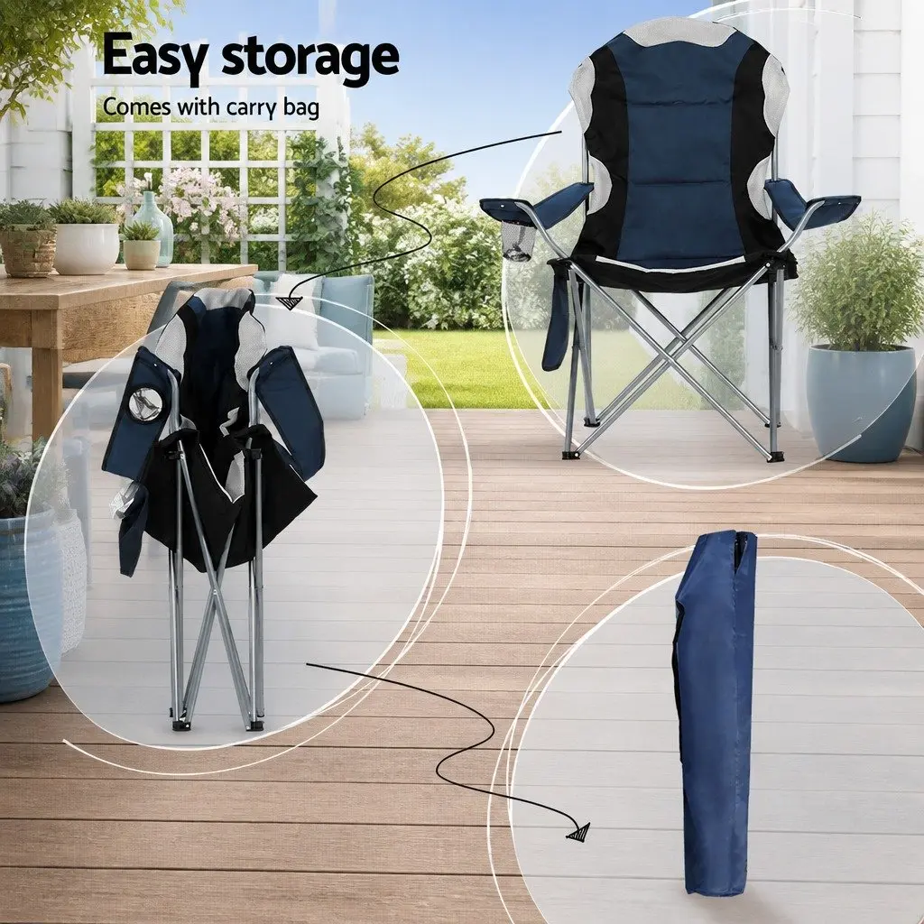 Camping Folding Chair Navy Portable Outdoor Seating 2 Piece