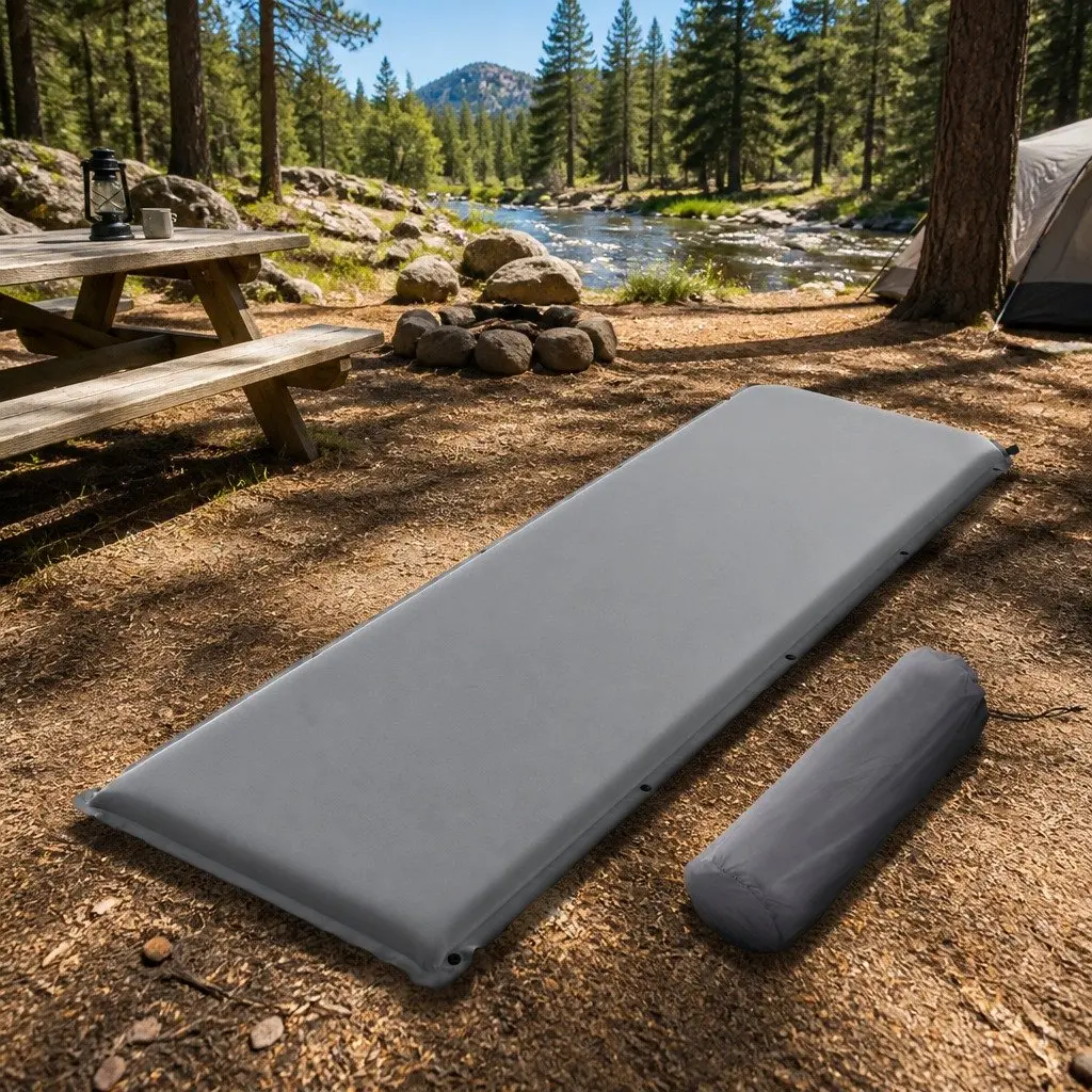 Self Inflating Camping Mattress 189x66cm Portable Grey Water Resistant Taffeta Polyester