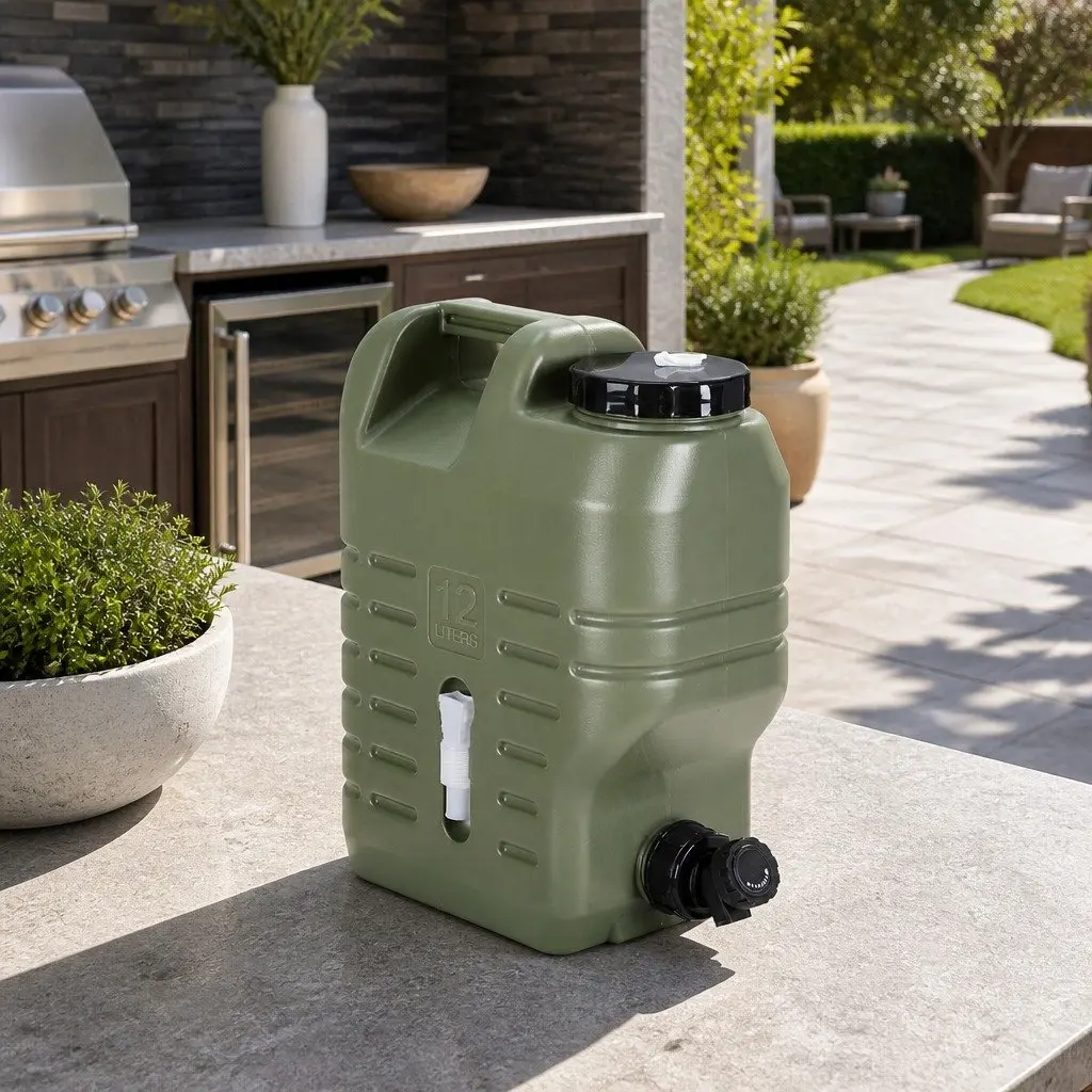 12L Water Container Green Adjustable Faucet Wide Opening for Camping Hiking Outdoor Storage