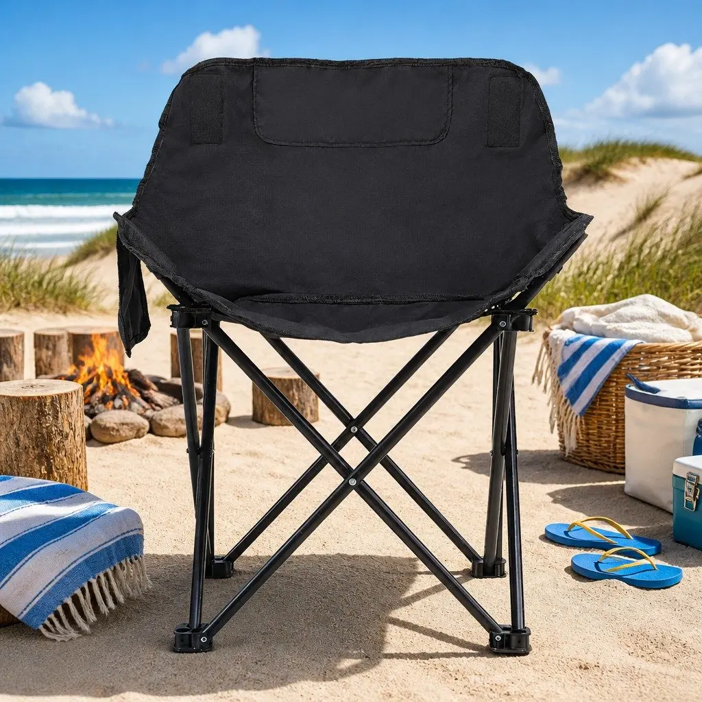 Folding Camping Moon Chair Portable Outdoor Seat Black 120KG Weight Capacity