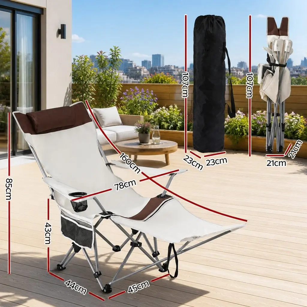 Reclining Camping Chair Portable Folding Outdoor Lounge Seat Adjustable Backrest