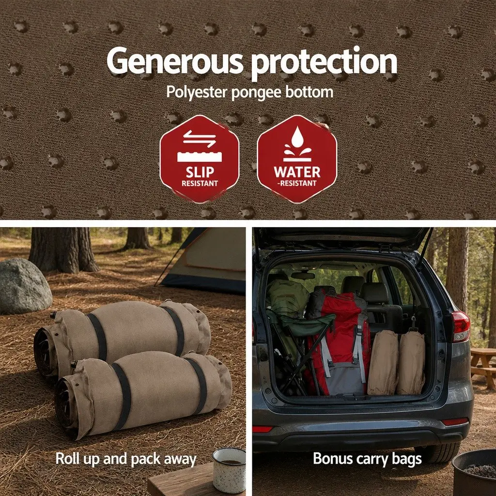 Self Inflating Mattress Double Camping Sleeping Mat Air Bed Coffee 187x132cm