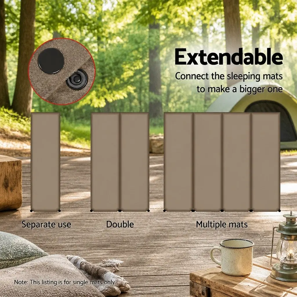 Single Self Inflating Camping Mattress 187x66cm Water Resistant Faux Suede Top Anti Slip Bottom