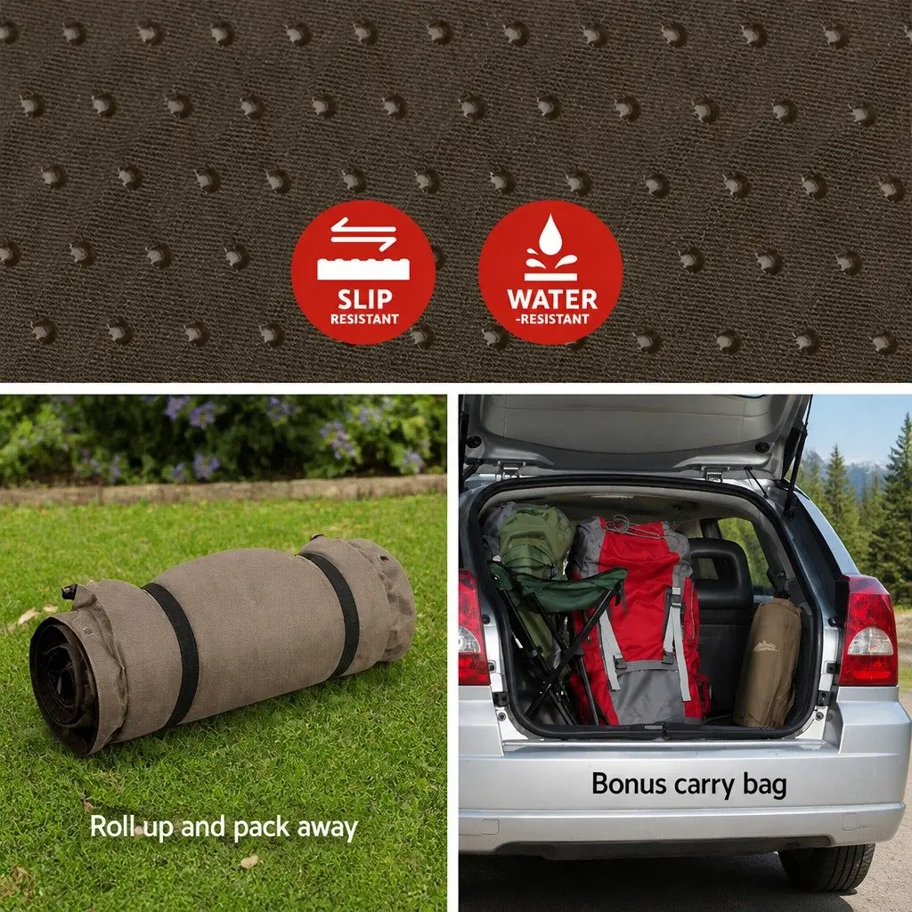 Single Self Inflating Camping Mattress 187x66cm Water Resistant Faux Suede Top Anti Slip Bottom
