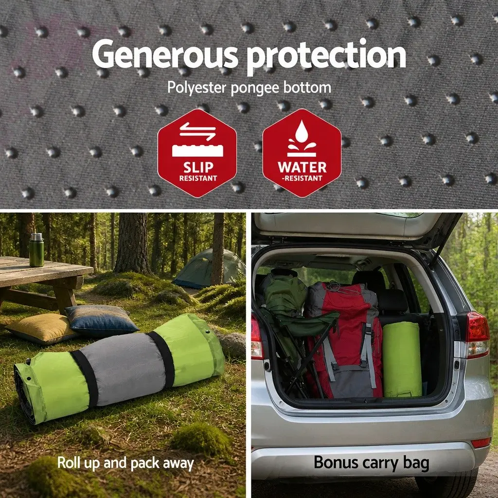 Self Inflating Camping Sleeping Mat Single Green Water Resistant Soft Surface