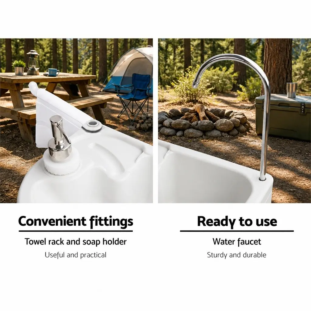 Portable Hand Wash Sink Stand 43L Basin Foot Pump Operation with Wheels for Camping Outdoor Use