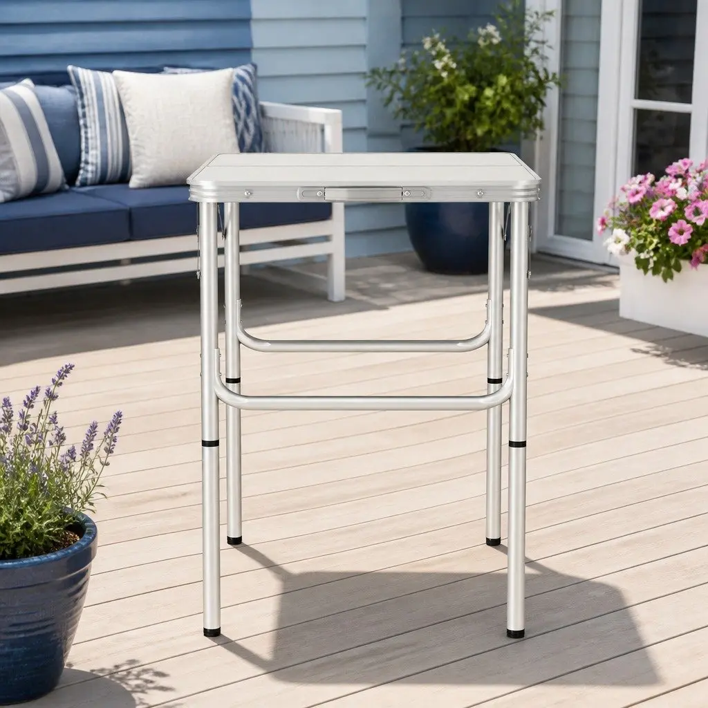 Folding Camping Table 90cm Adjustable Height Portable Picnic Outdoor Desk