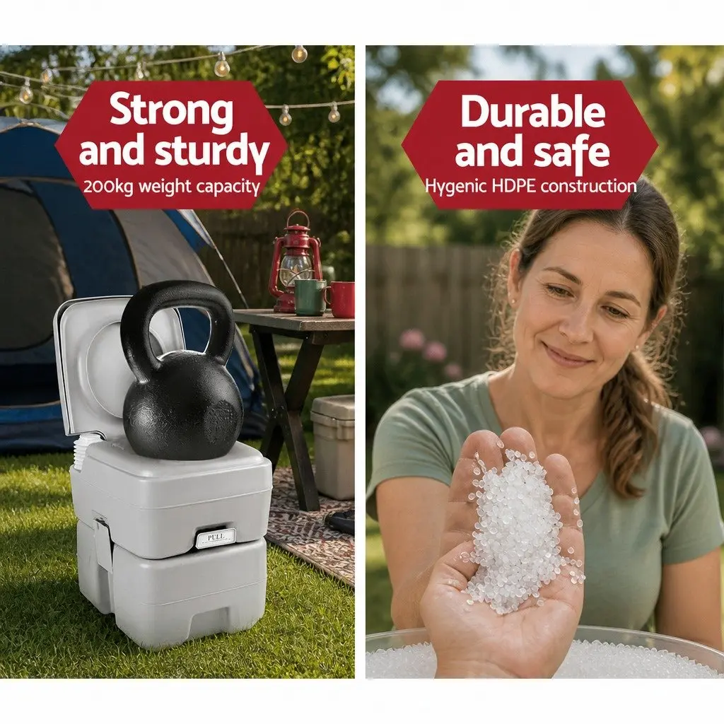 20L Portable Camping Toilet Grey Outdoor Flush Potty Travel Boating