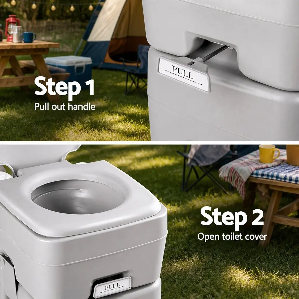 20L Portable Camping Toilet Grey Outdoor Flush Potty Travel Boating