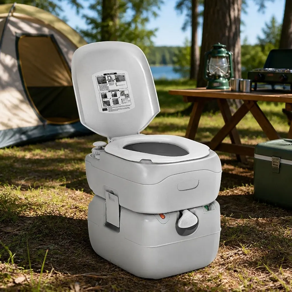 Portable Camping Toilet 22L Two-way Flush System Detachable Waste Holding Tank