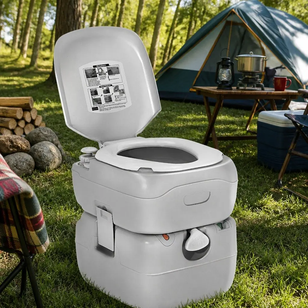 Portable Camping Toilet 22L Two-way Flush System Detachable Waste Holding Tank