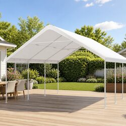 6x6m Carport Steel Frame Shelter Canopy Garage Garden Shed Portable Outdoor UV