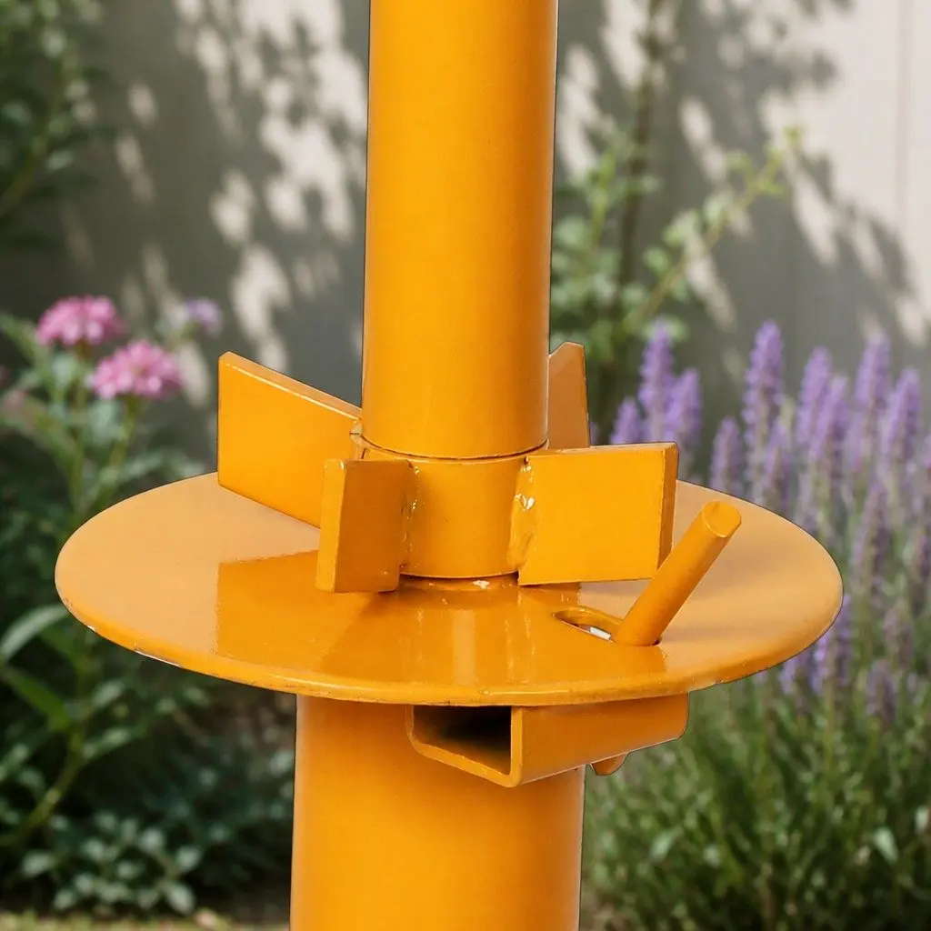 Manual Tyre Changer Tool Steel Heavy Duty for 8-18 Inch Tyres with Secure Locking Collar and Cross-Shaped Base Yellow