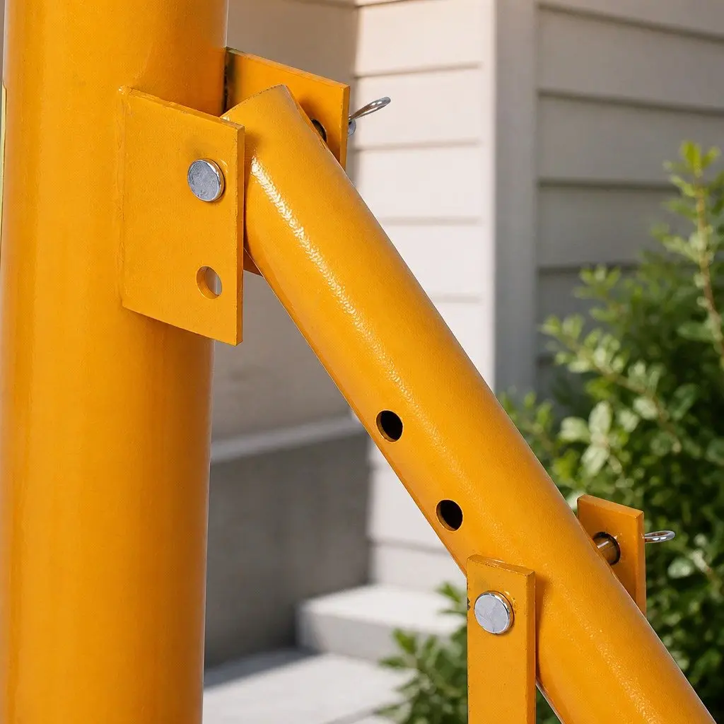 Manual Tyre Changer Tool Steel Heavy Duty for 8-18 Inch Tyres with Secure Locking Collar and Cross-Shaped Base Yellow