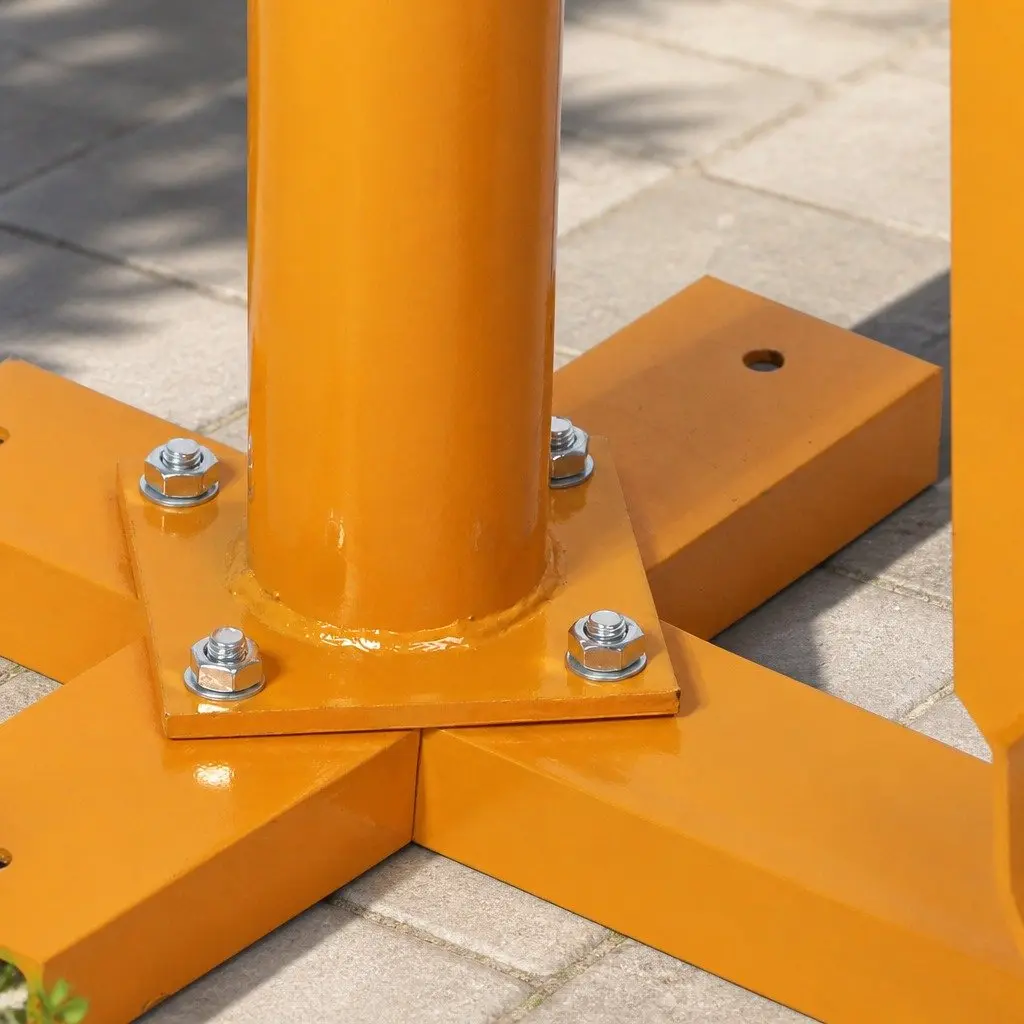 Manual Tyre Changer Tool Steel Heavy Duty for 8-18 Inch Tyres with Secure Locking Collar and Cross-Shaped Base Yellow