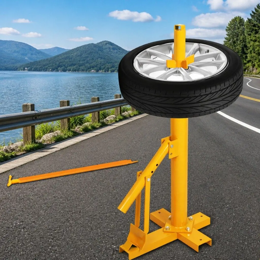 Manual Tyre Changer Tool Steel Heavy Duty for 8-18 Inch Tyres with Secure Locking Collar and Cross-Shaped Base Yellow