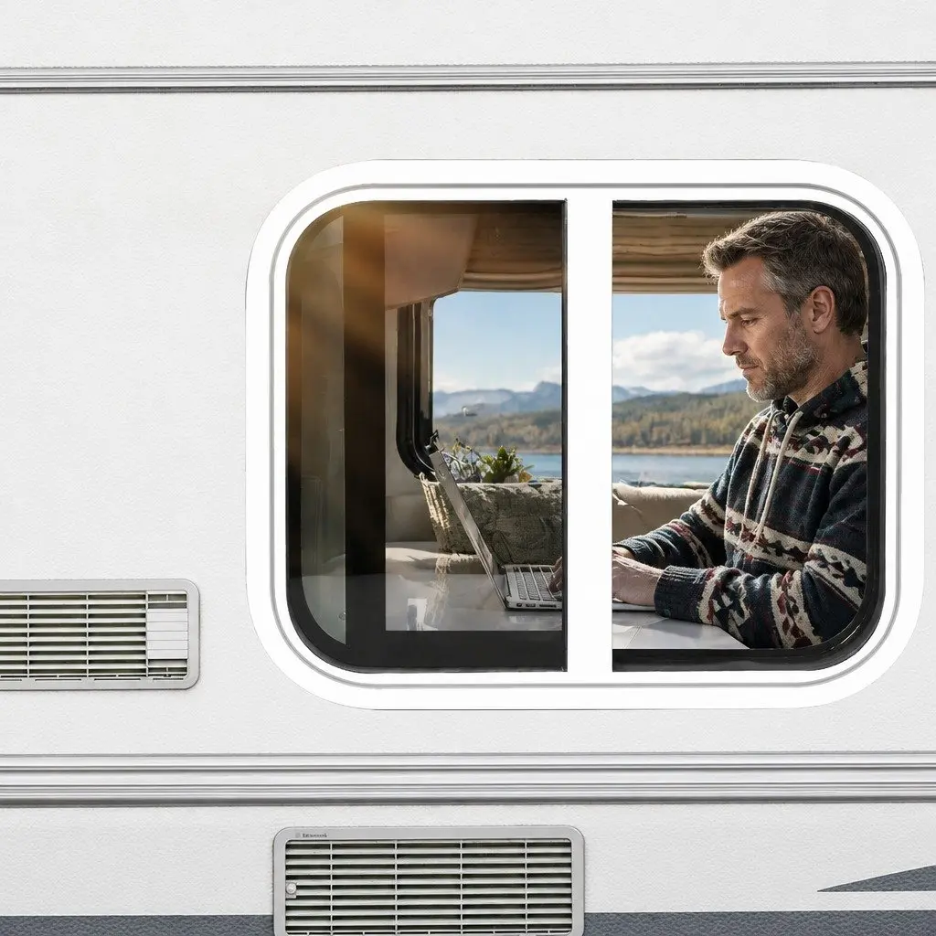 Caravan Sliding Window 600mm x 500mm Tinted Tempered Glass with Flyscreen