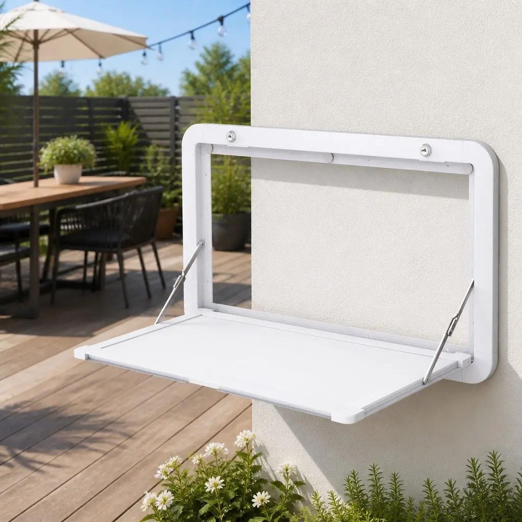 Folding Caravan Table 800 x 450mm Space-Saving Lockable White Aluminum Frame
