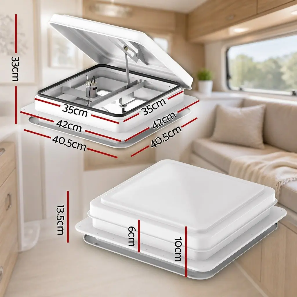 Caravan Roof Vent Fan 12V White 45-Degree Wide-Angle Opening for Maximum Airflow