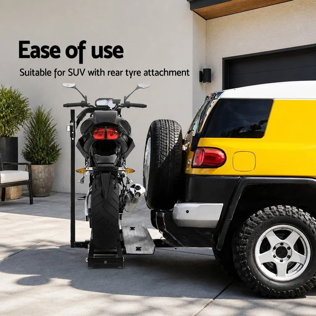 Motorcycle Carrier Rack Ramp 2 Inch Towbar Adjustable Height Heavy Duty Steel Black