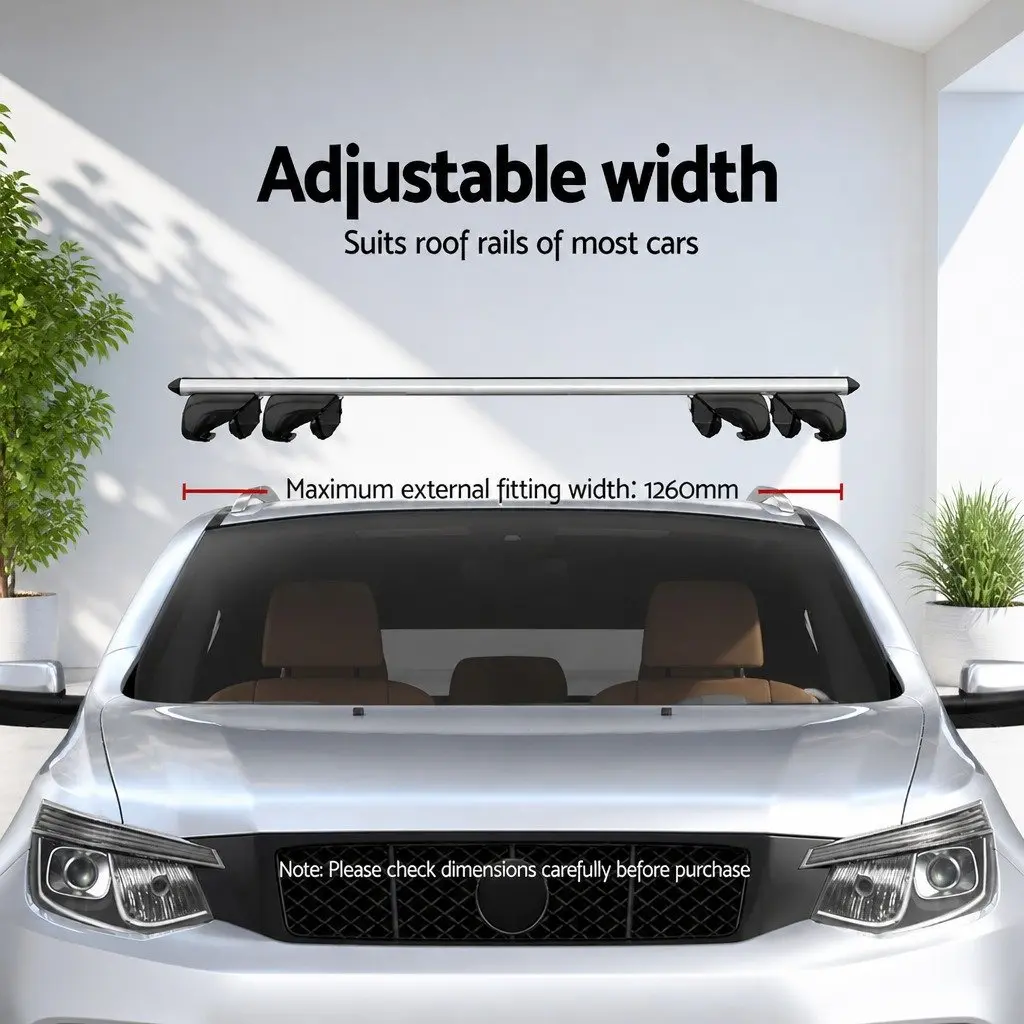 Roof Rack Cross Bars 126cm Adjustable Aluminium Silver Universal Carrier for Raised Rails