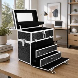 Versatile Makeup Case in Crocodile Black with Mirror