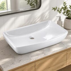 Ceramic Basin Vanity Sink Hand Wash Bowl 60x38cm White Bathroom