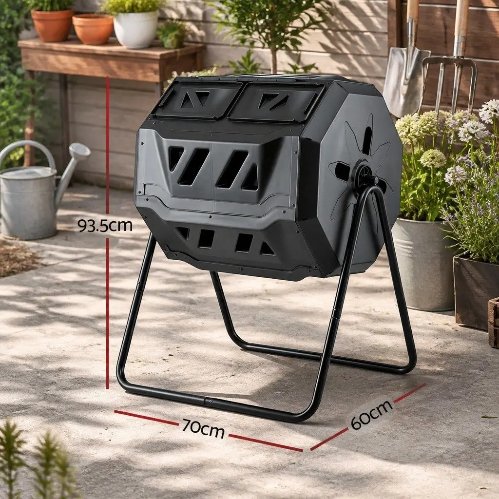 Dual-Chamber Compost Bin Tumbler 160L Rotating Garden Waste Composter Black