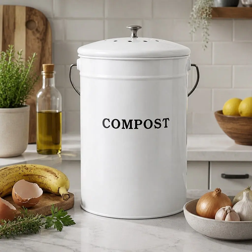 Kitchen Compost Caddy 6L Ventilated Lid Compact Countertop Food Waste Bin