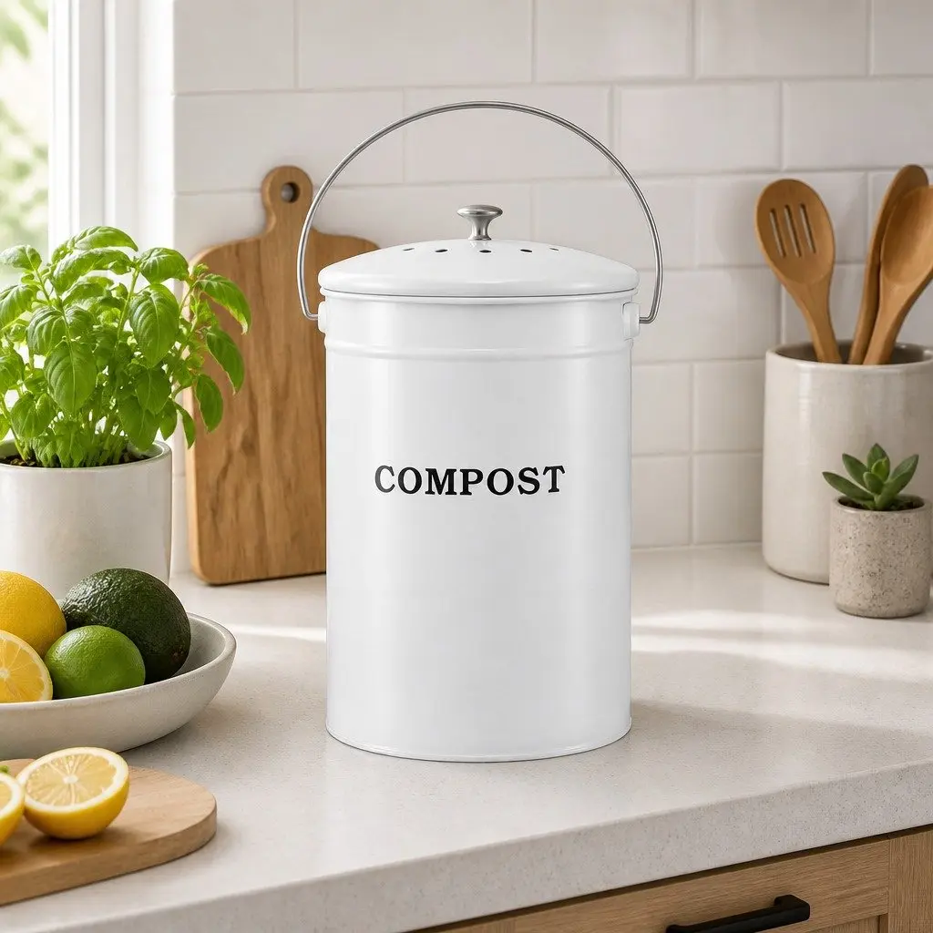 Kitchen Compost Caddy 6L Ventilated Lid Compact Countertop Food Waste Bin