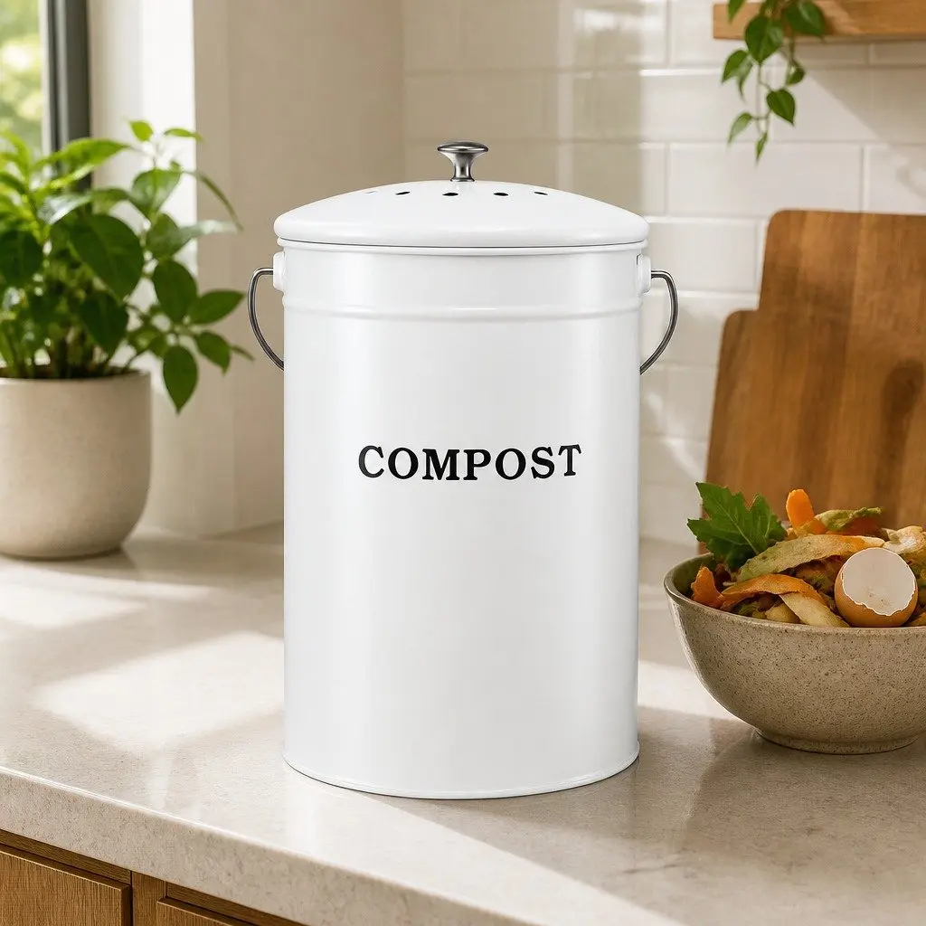 Kitchen Compost Caddy 6L Ventilated Lid Compact Countertop Food Waste Bin