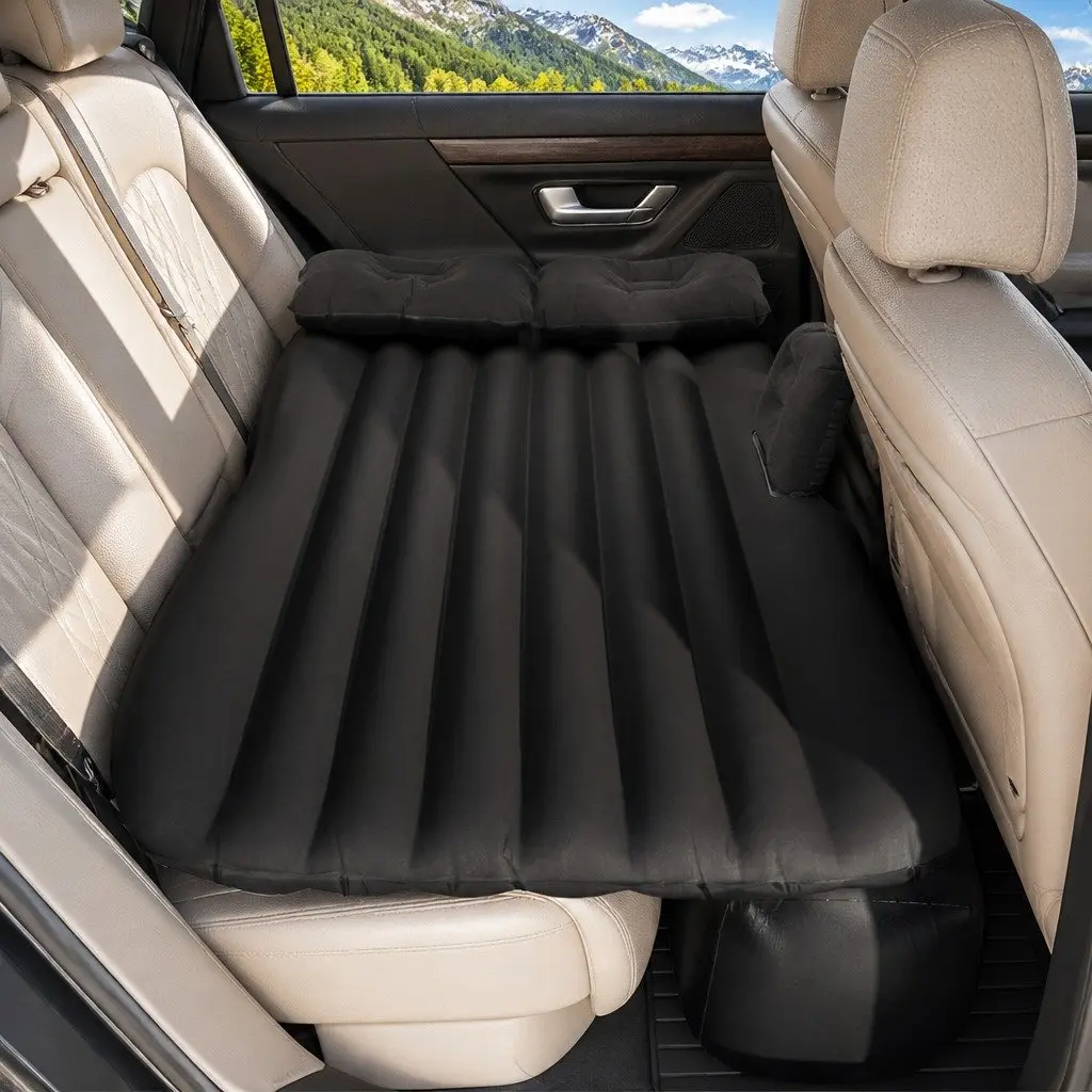 Inflatable Car Mattress SUV Back Seat Camping Bed Portable Travel Sleep Pad with Soft Flocked Surface and Non-Slip Bottom