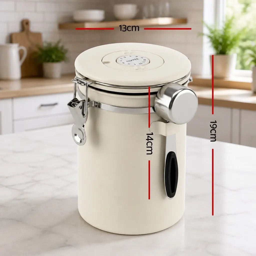 Coffee Bean Storage Container 1.8L Stainless Steel Canister with Viewing Window